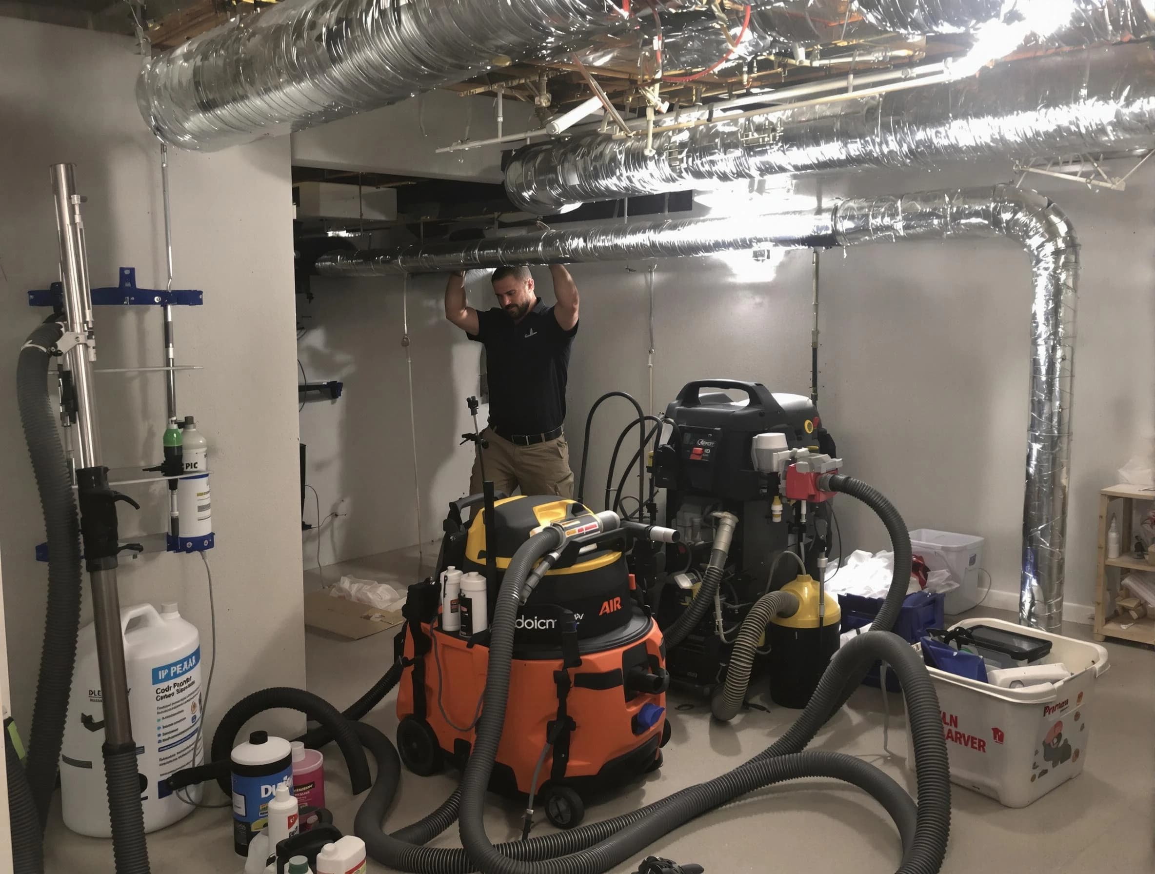 White City Air Duct Cleaning specialist performing professional mold removal from air ducts using safety equipment in White City