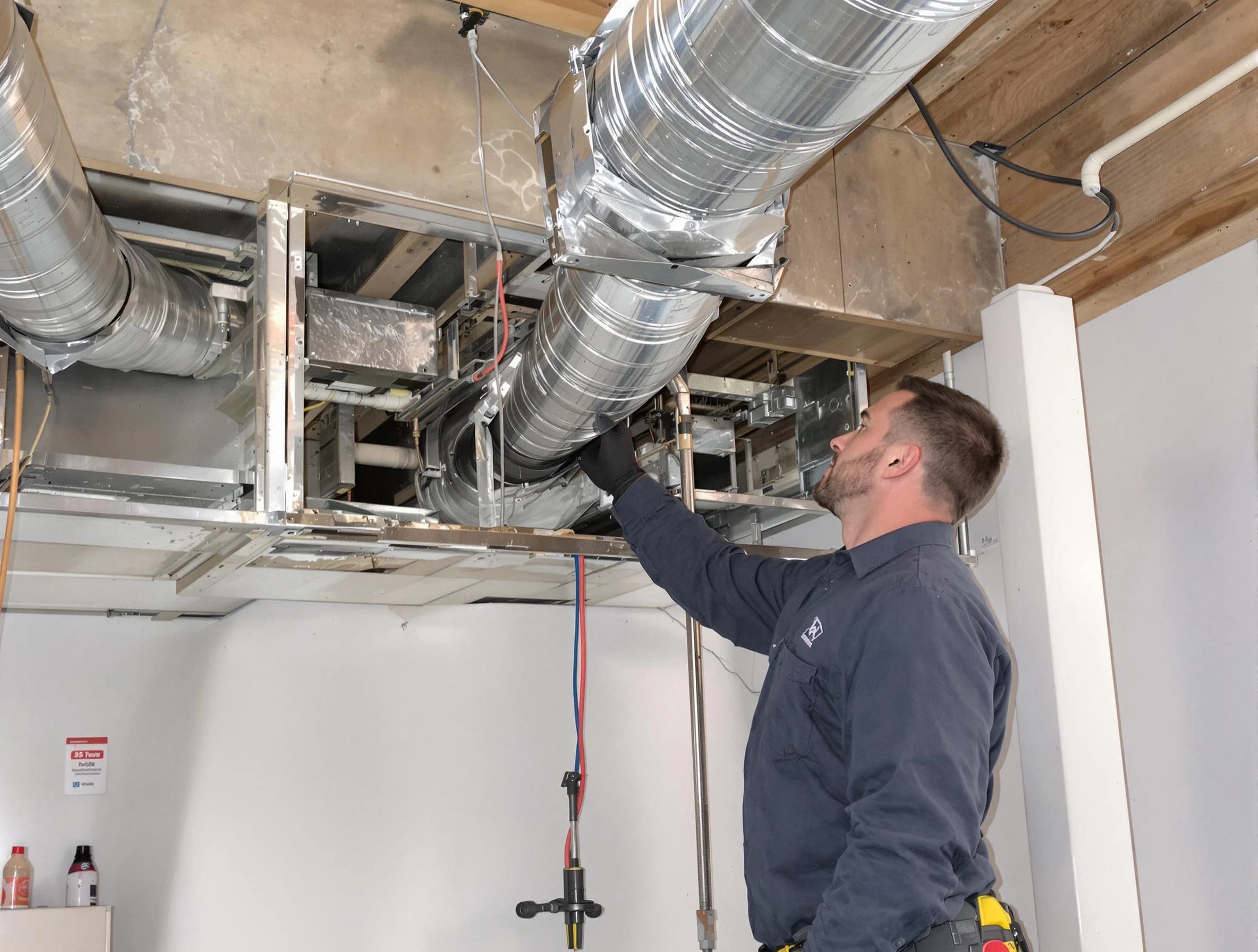 White City Air Duct Cleaning technician performing professional air duct repair using specialized tools in White City